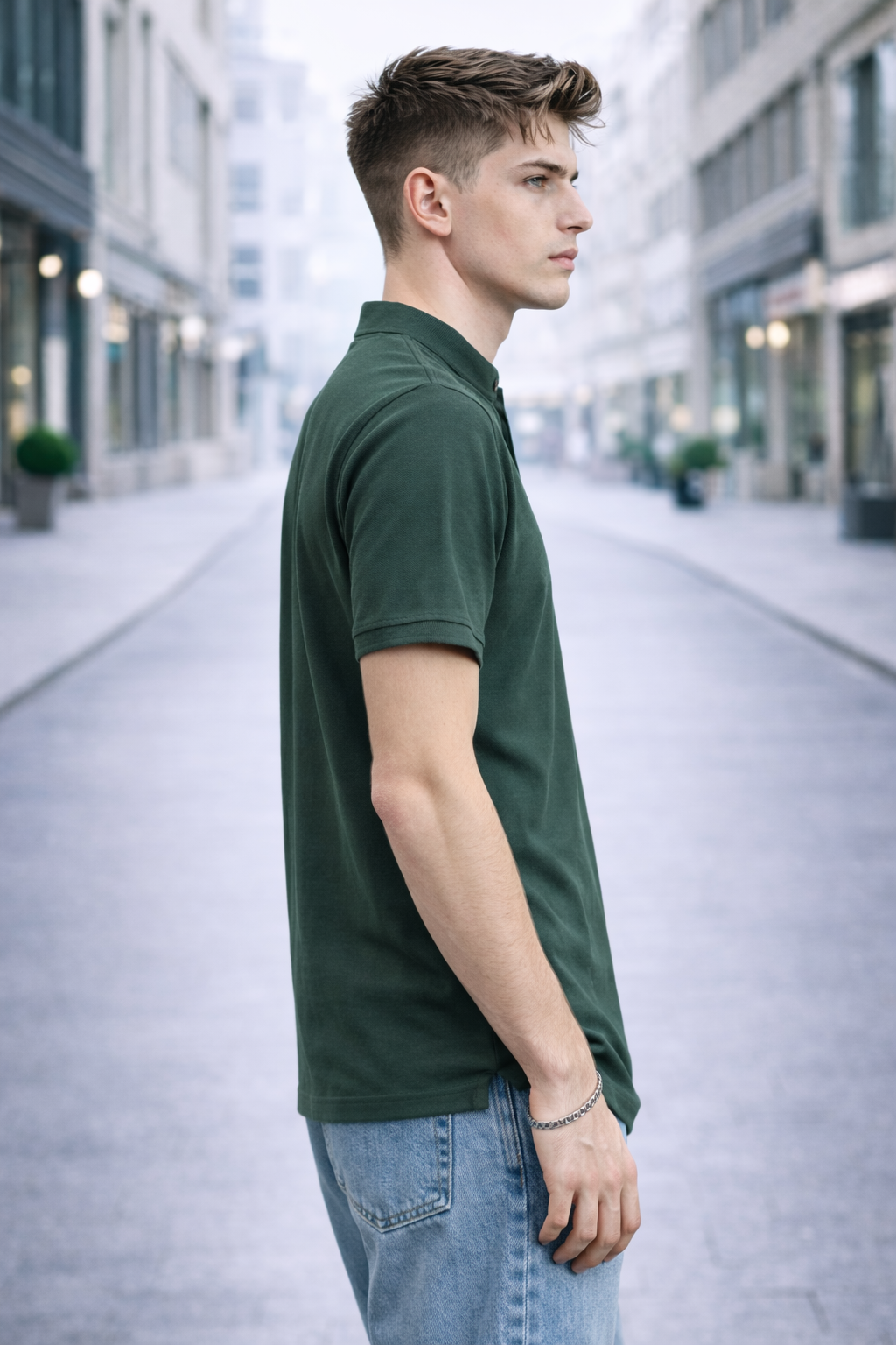 Polo homme col mao vert foncé