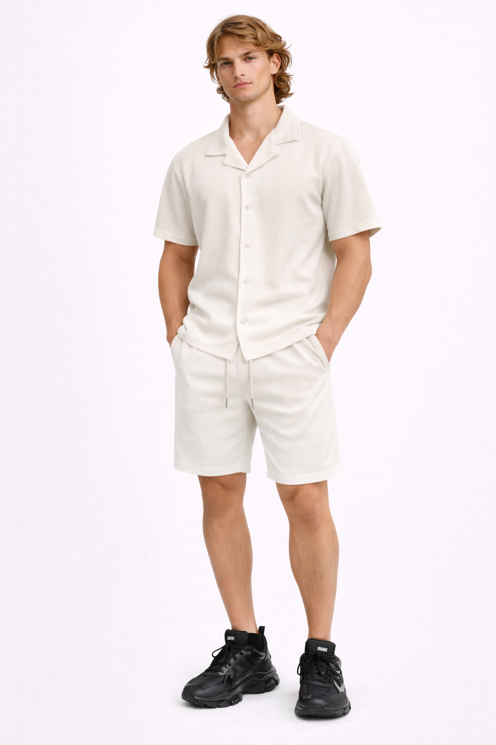 Ensemble Homme Été Chemise manche courte et Short Beige