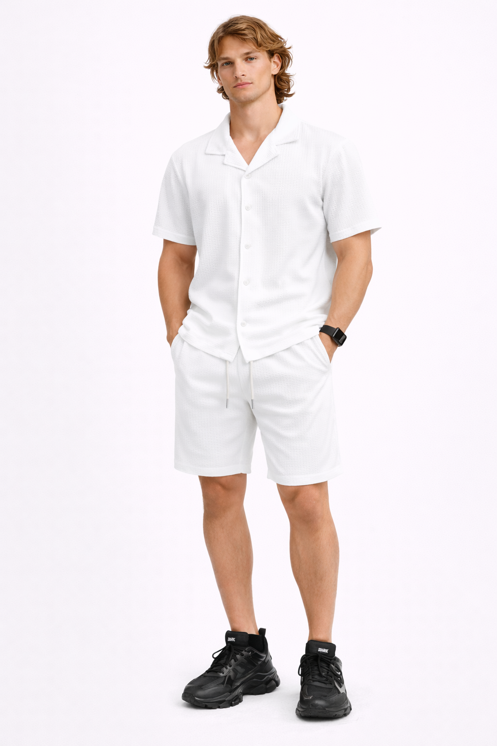 Ensemble Homme Été Chemise manche courte et Short Blanc
