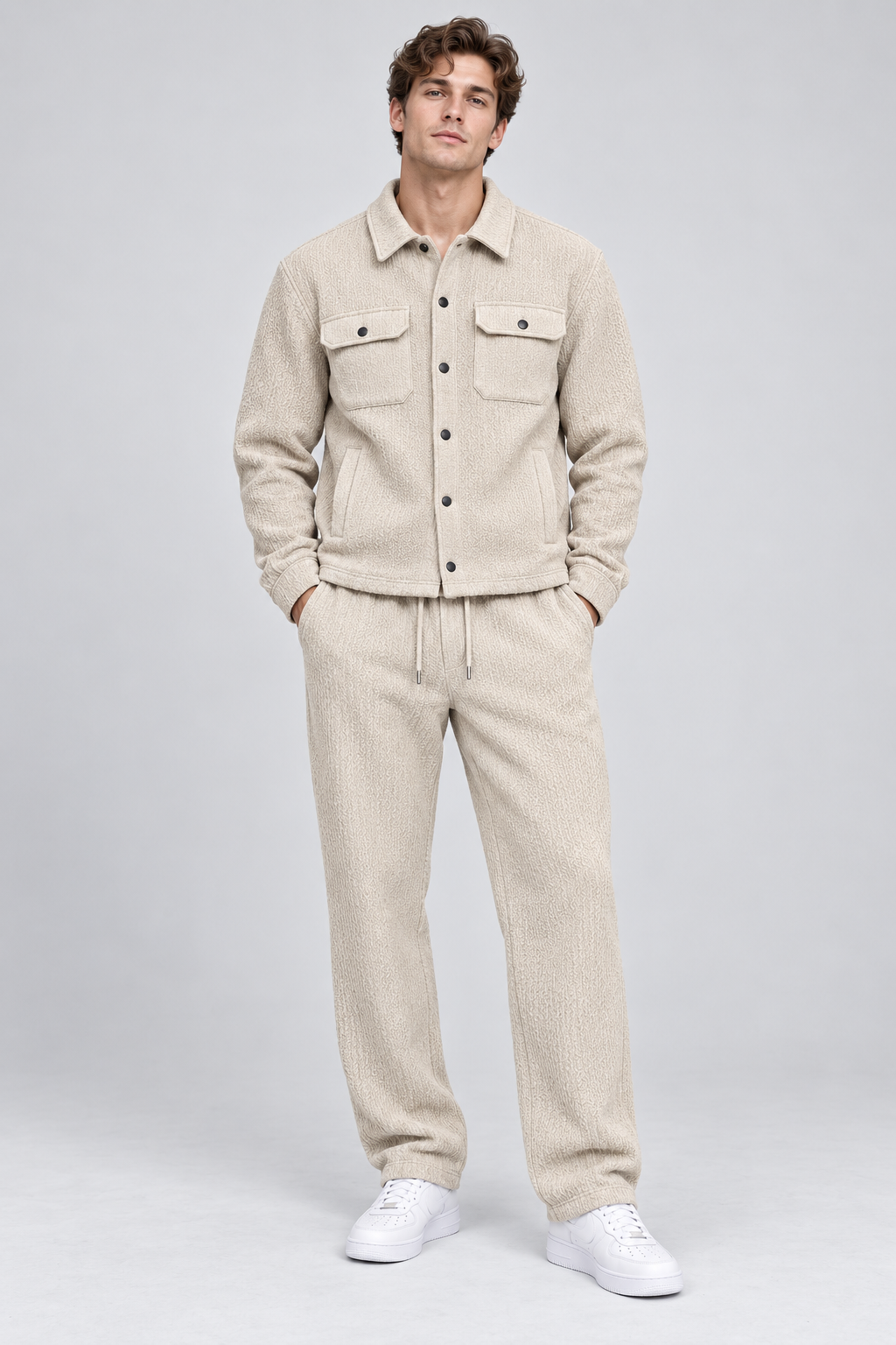 Ensemble homme beige texturé Veste et pantalon
