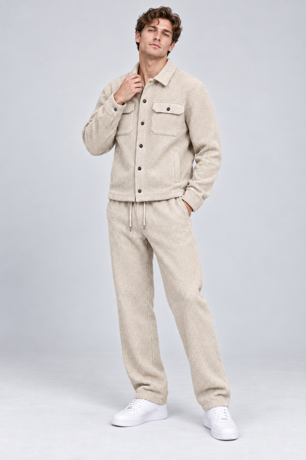 Ensemble homme beige texturé Veste et pantalon