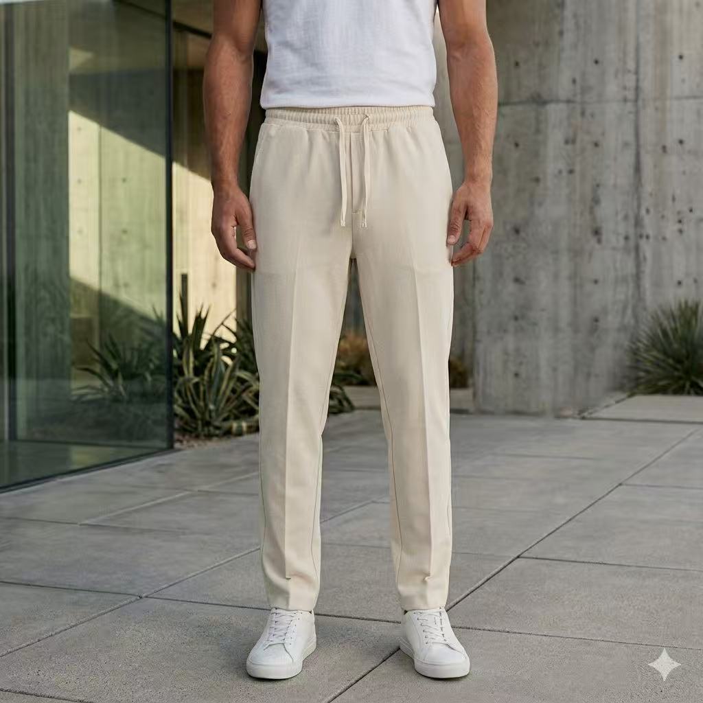 Pantalon homme beige à cordon