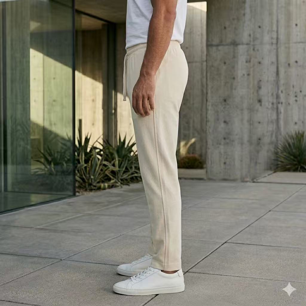 Pantalon homme beige à cordon