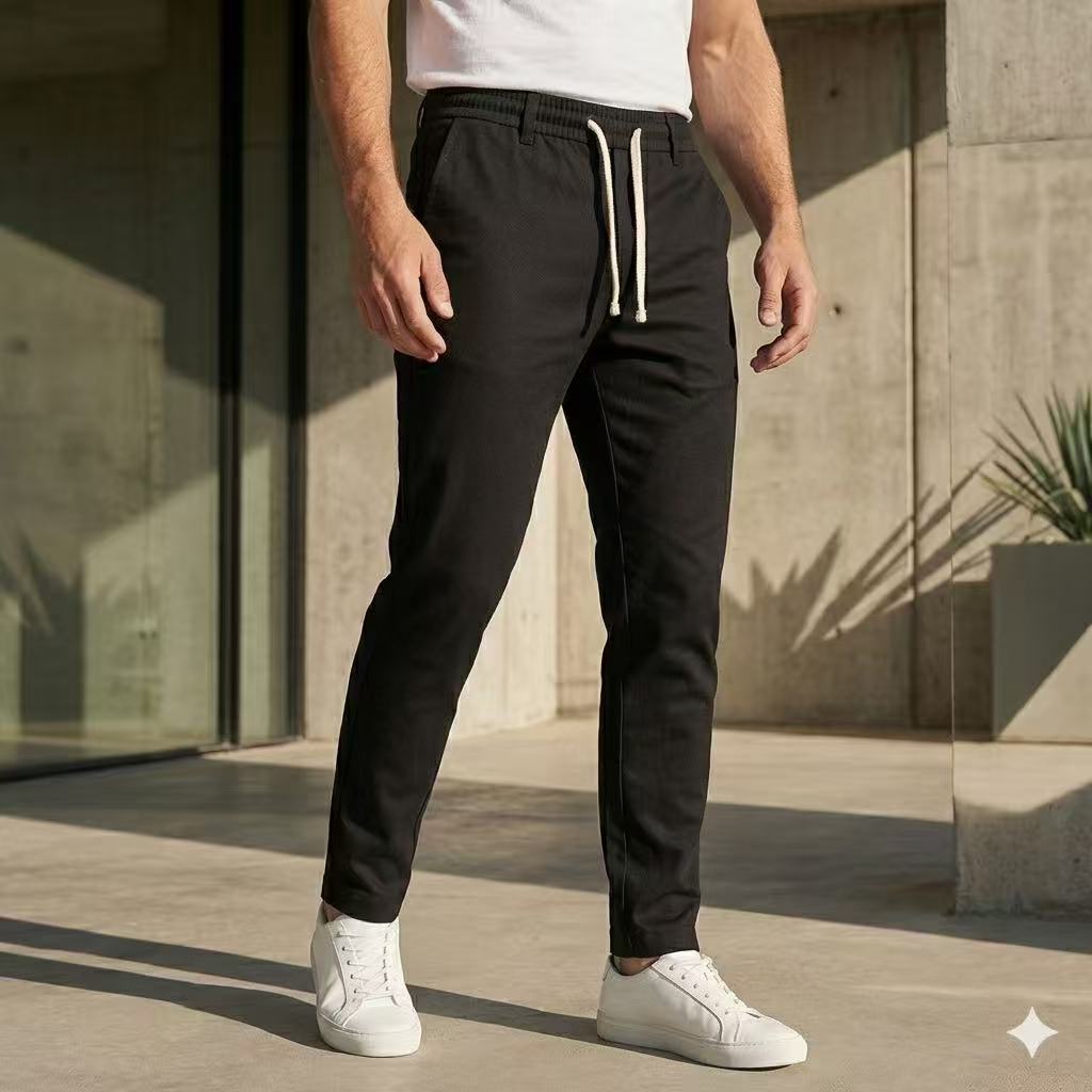 Pantalon homme noir à cordon