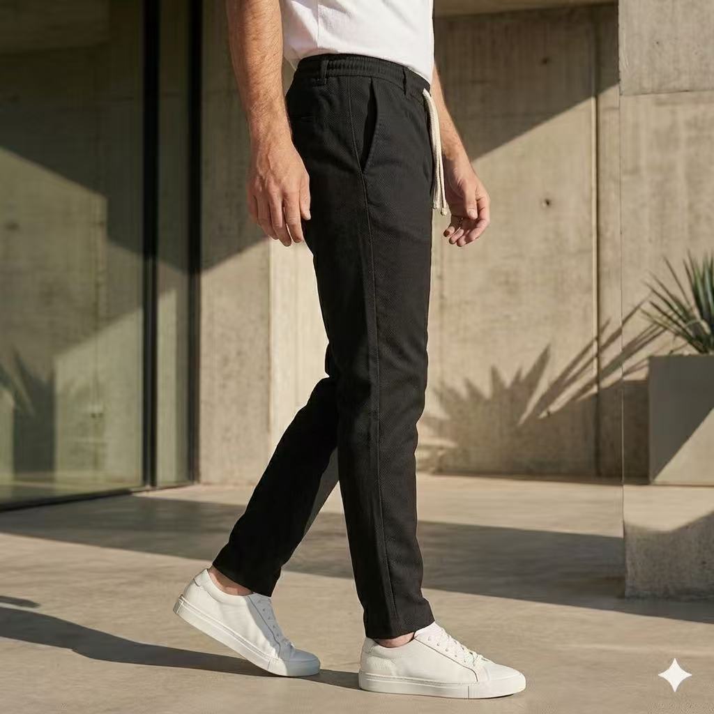Pantalon homme noir à cordon