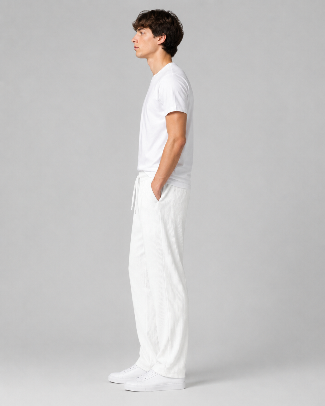 Pantalon plissé fluide blanc homme
