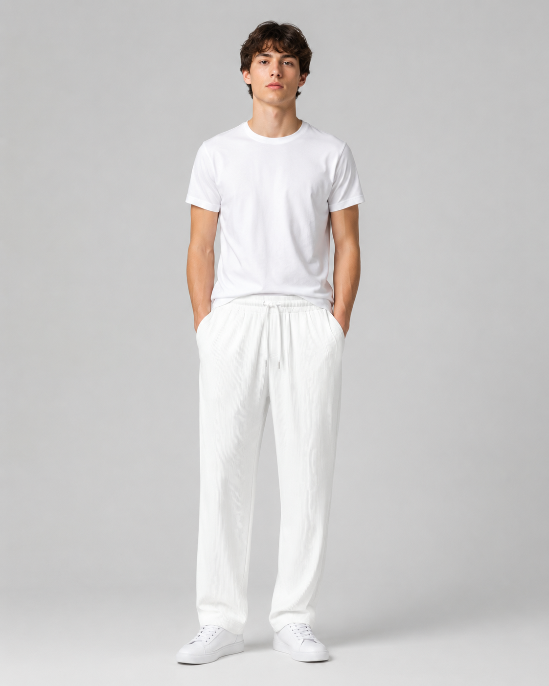 Pantalon plissé fluide blanc homme