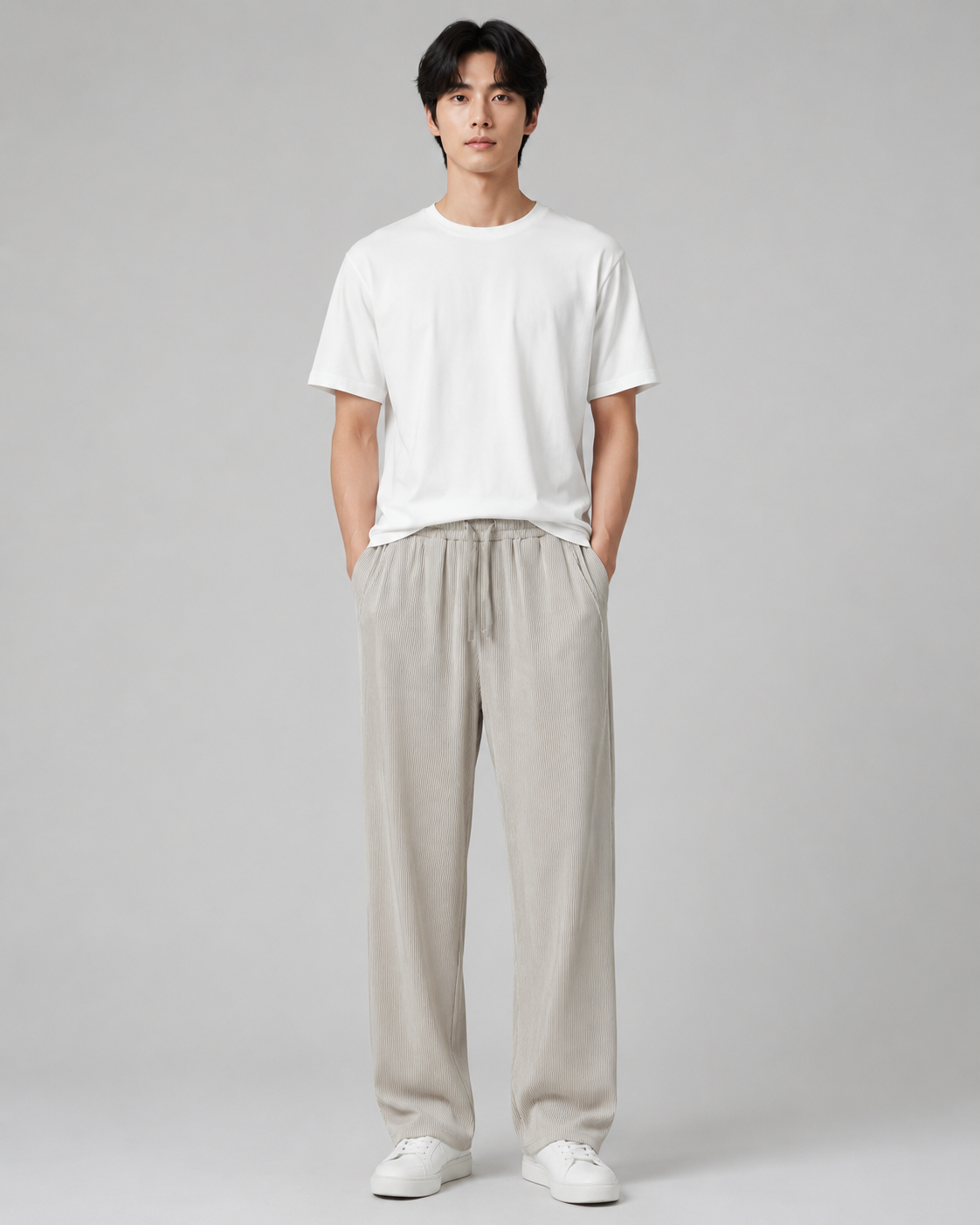 Pantalon plissé fluide gris homme