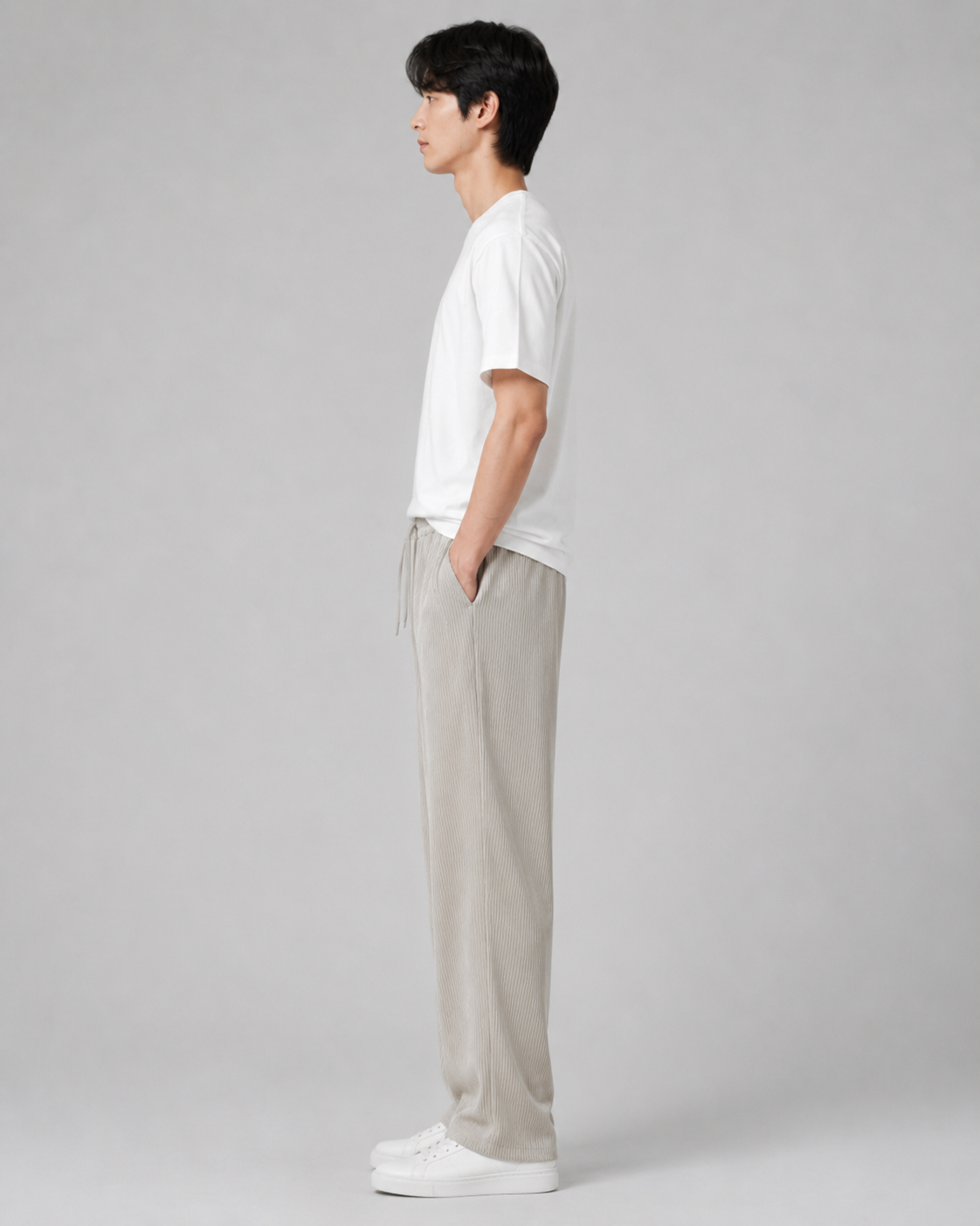 Pantalon plissé fluide gris homme