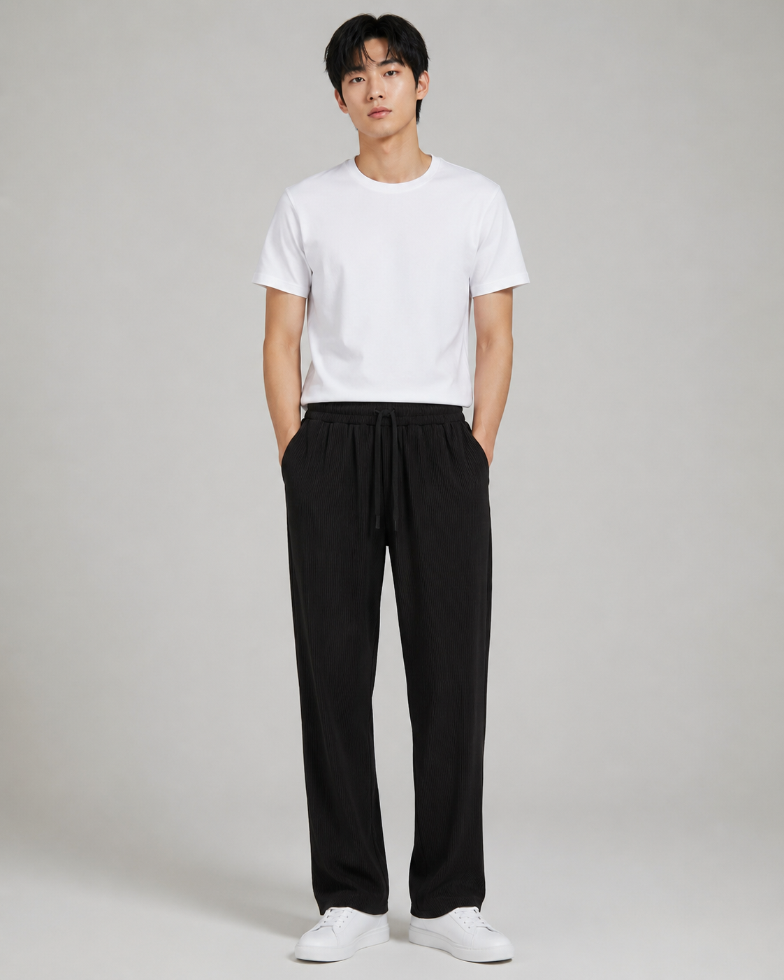 Pantalon plissé fluide noir homme