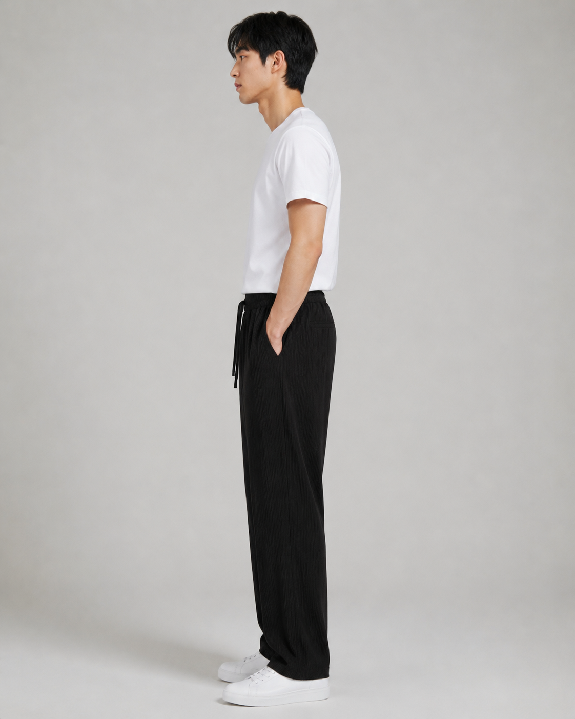 Pantalon plissé fluide noir homme