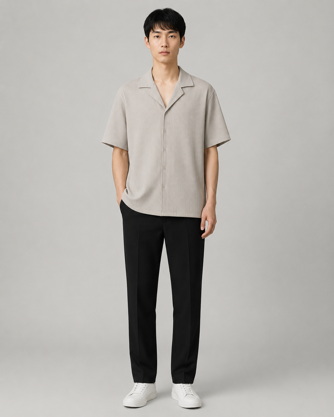 Chemise plissée fluide gris homme