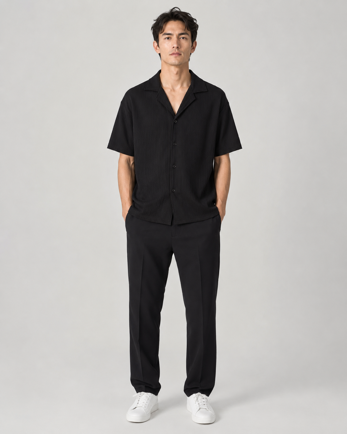 Chemise plissée fluide noir homme