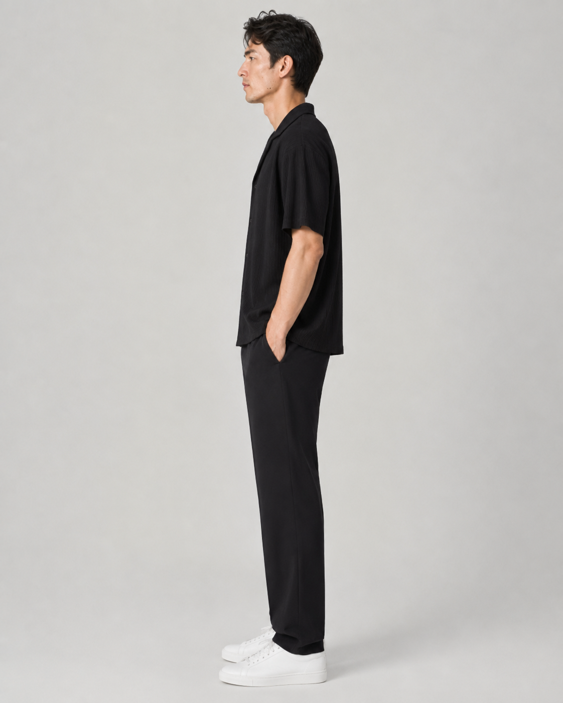 Chemise plissée fluide noir homme