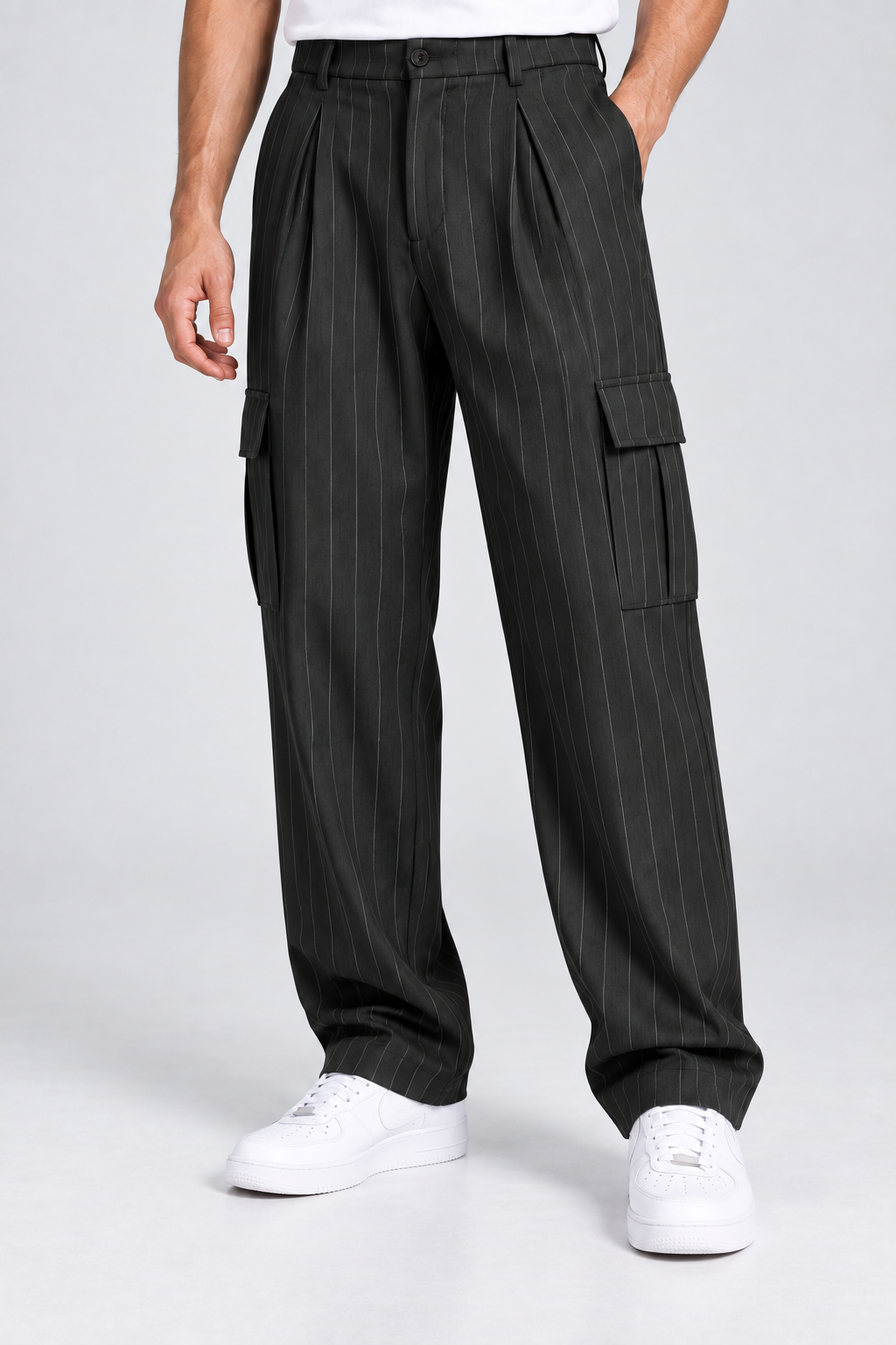Pantalon Cargo Homme Noir à Rayures