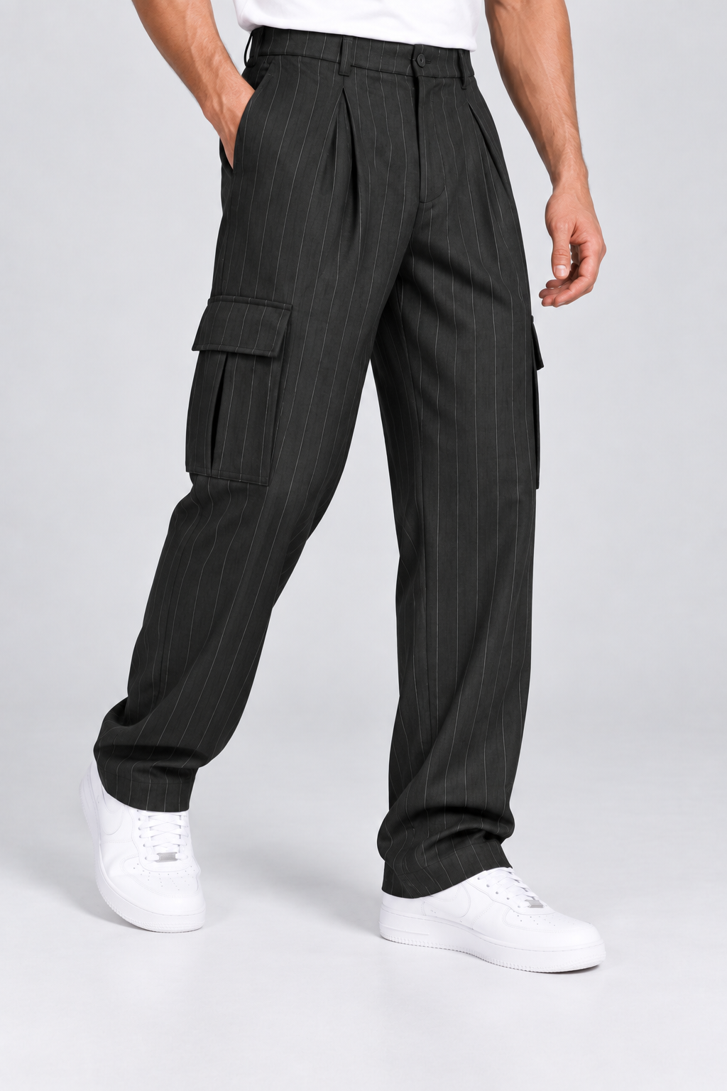 Pantalon Cargo Homme Noir à Rayures
