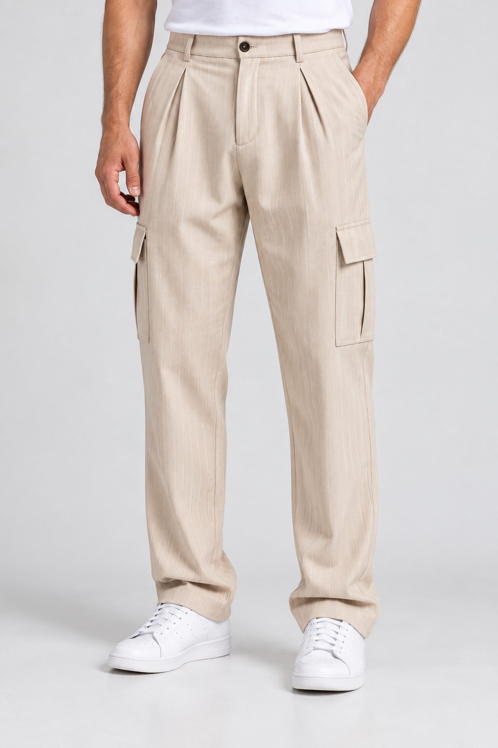 Pantalon Cargo Homme beige à Rayures
