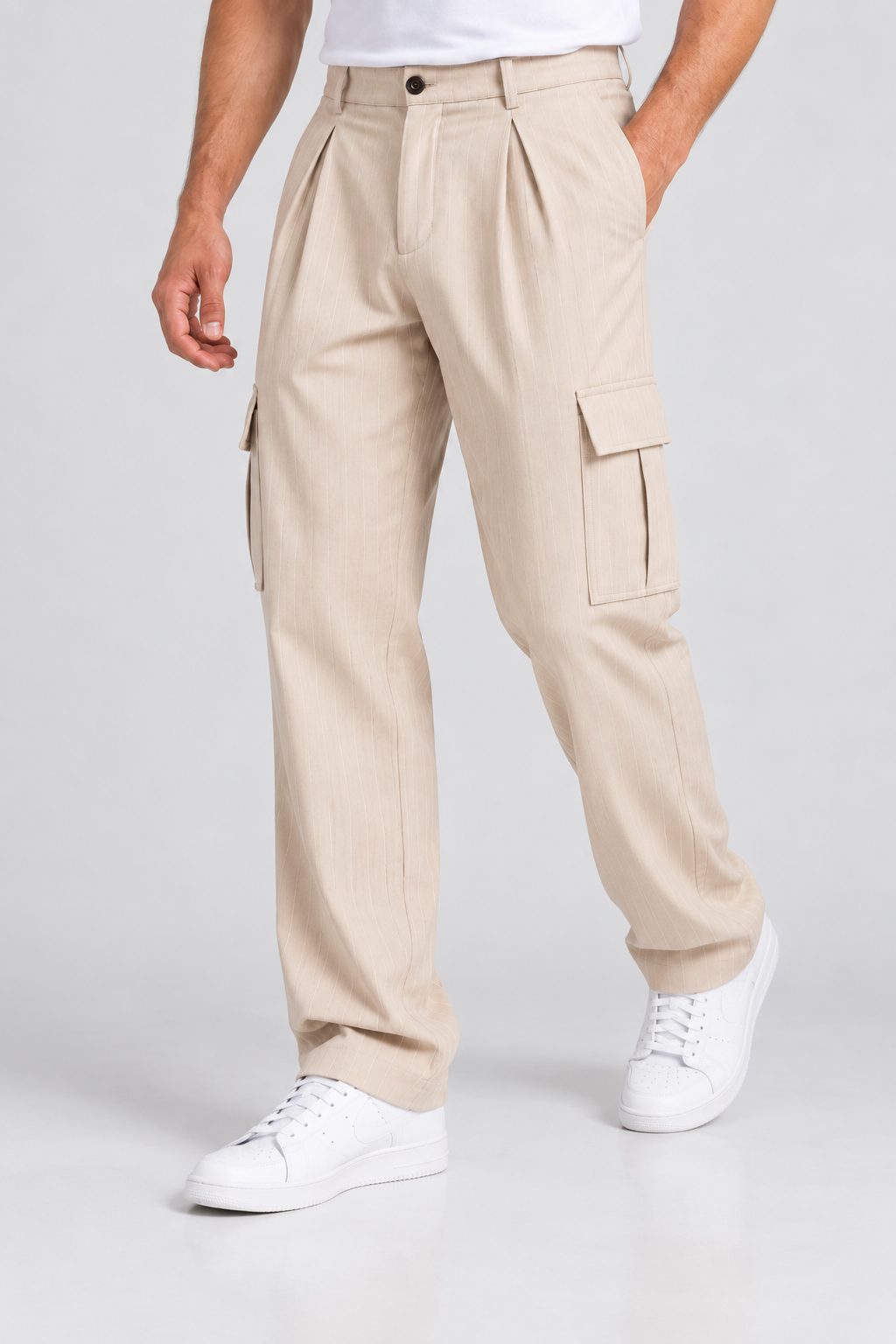 Pantalon Cargo Homme beige à Rayures