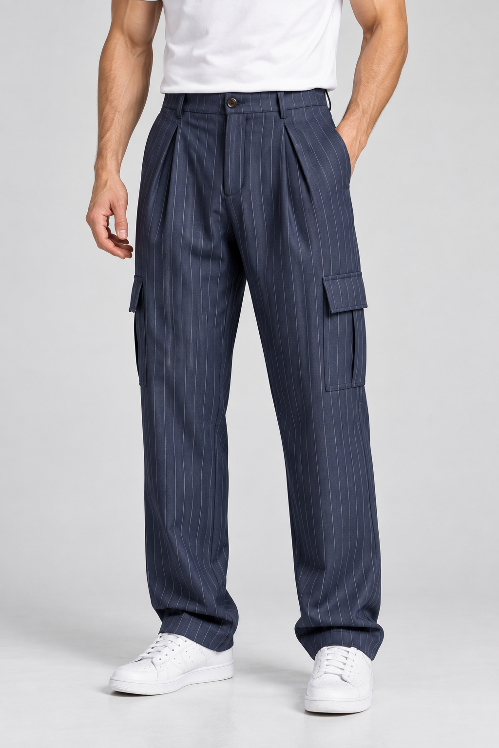 Pantalon Cargo Homme bleu foncé à Rayures