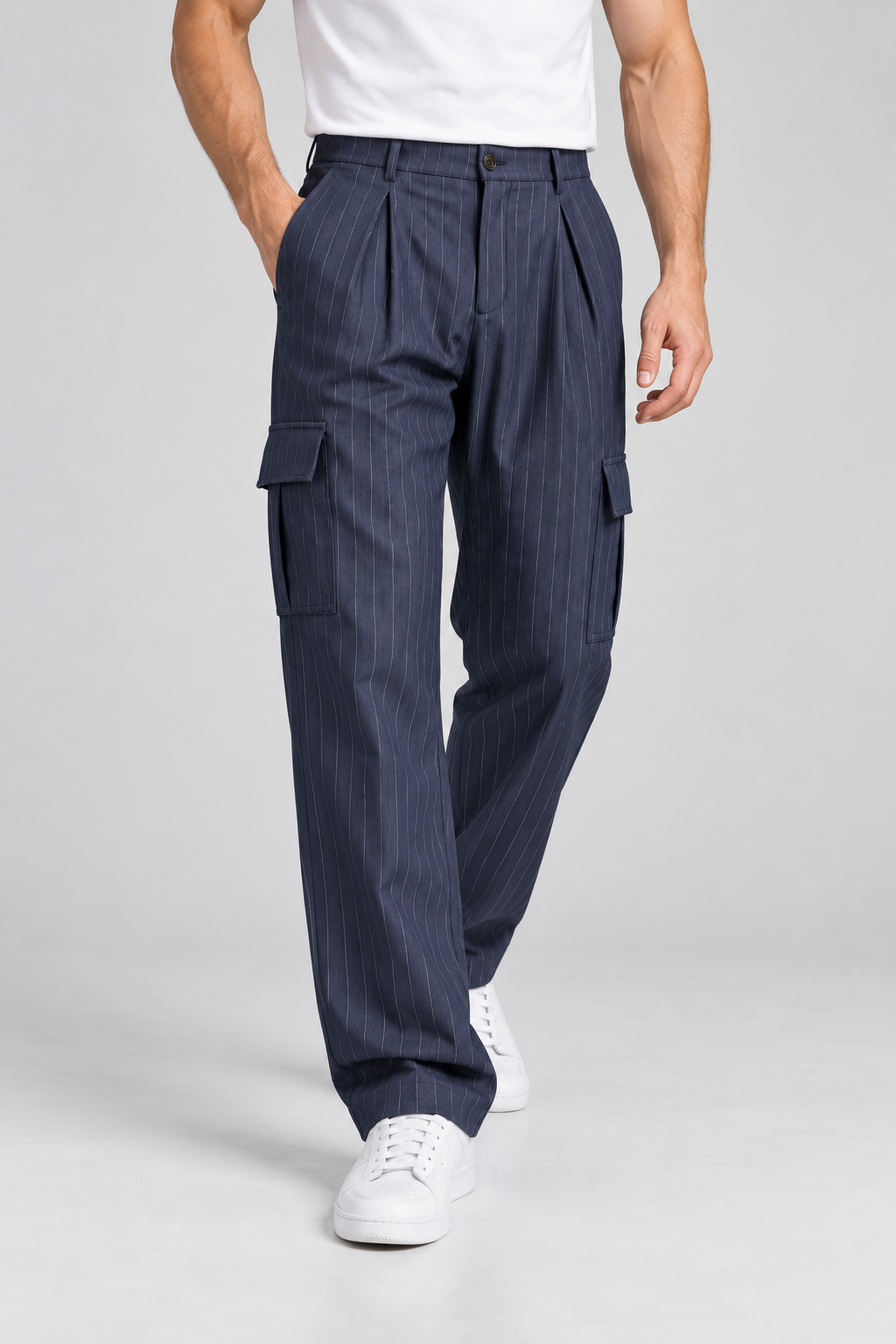 Pantalon Cargo Homme bleu foncé à Rayures