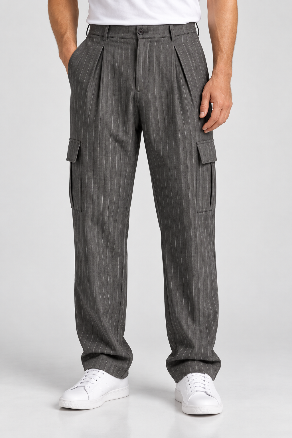 Pantalon Cargo Homme gris foncé à Rayures