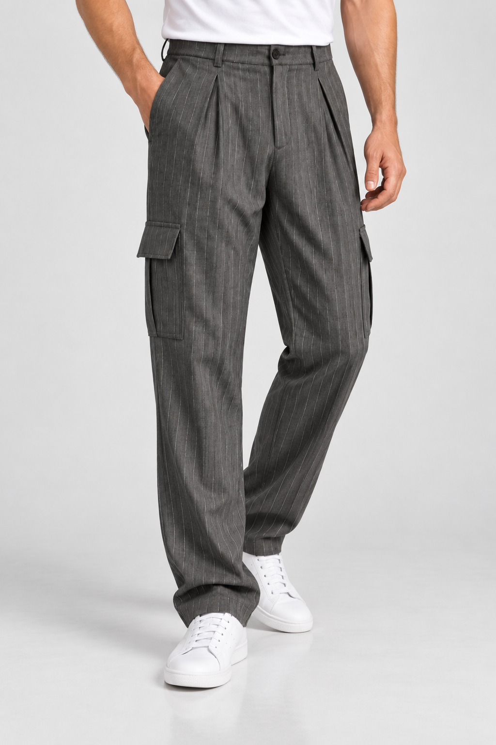 Pantalon Cargo Homme gris foncé à Rayures