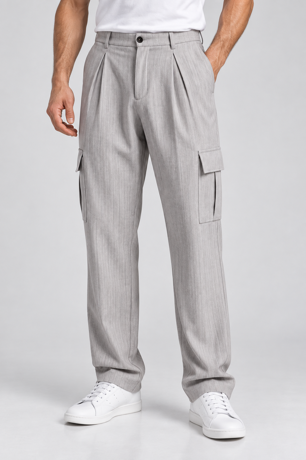 Pantalon Cargo Homme gris clair à Rayures