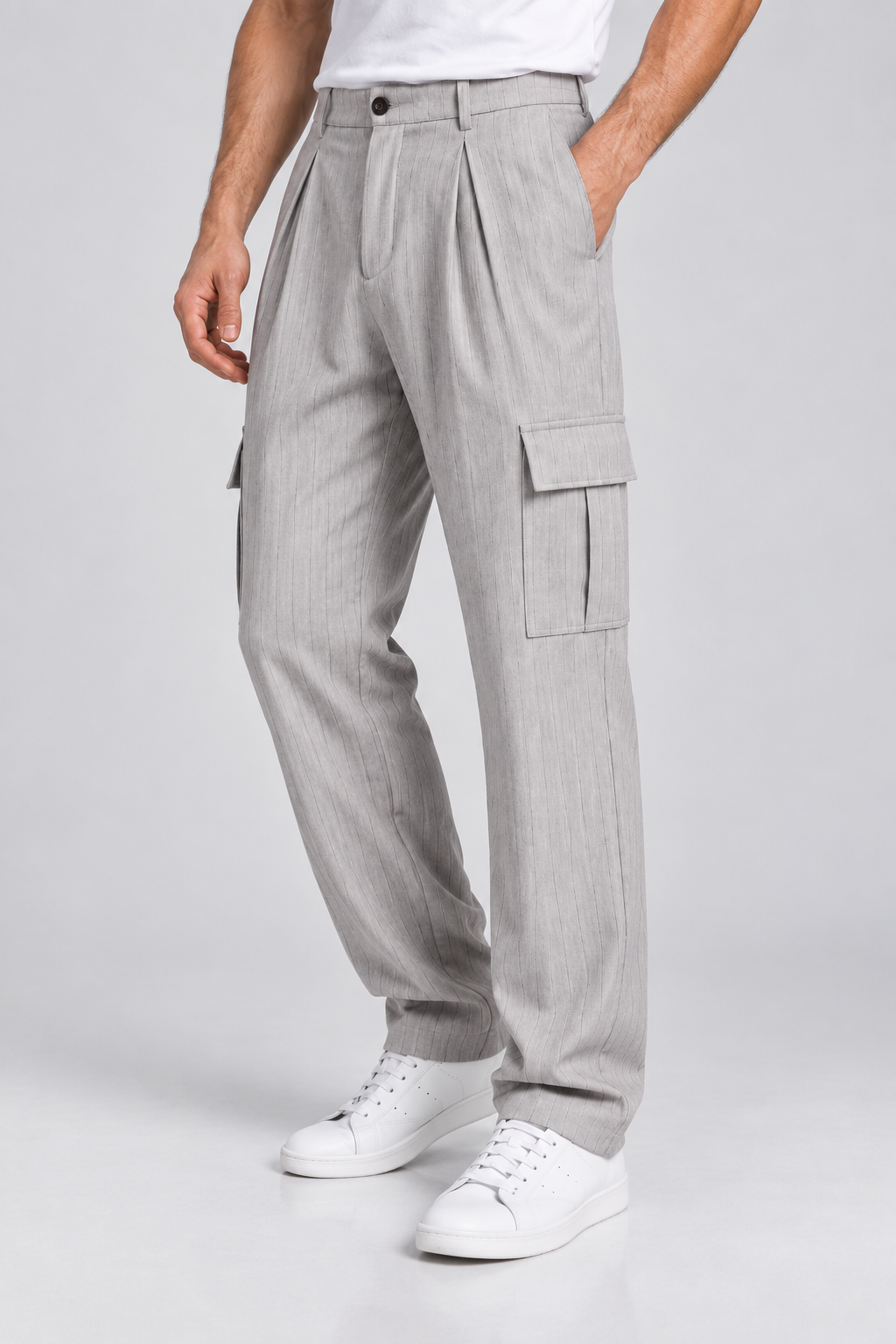 Pantalon Cargo Homme gris clair à Rayures