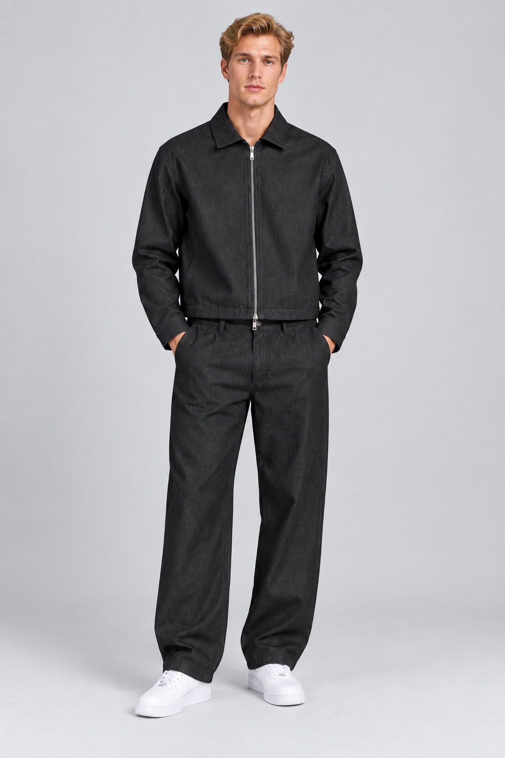 Ensemble Homme Noir veste Zippée et Pantalon Large