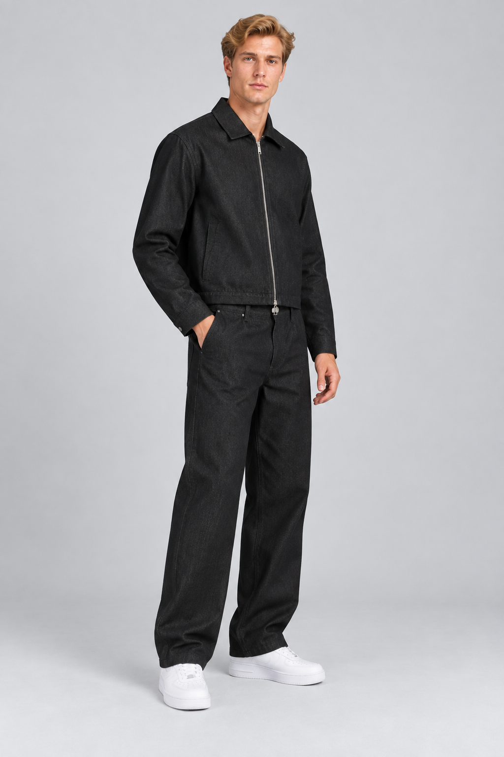 Ensemble Homme Noir veste Zippée et Pantalon Large