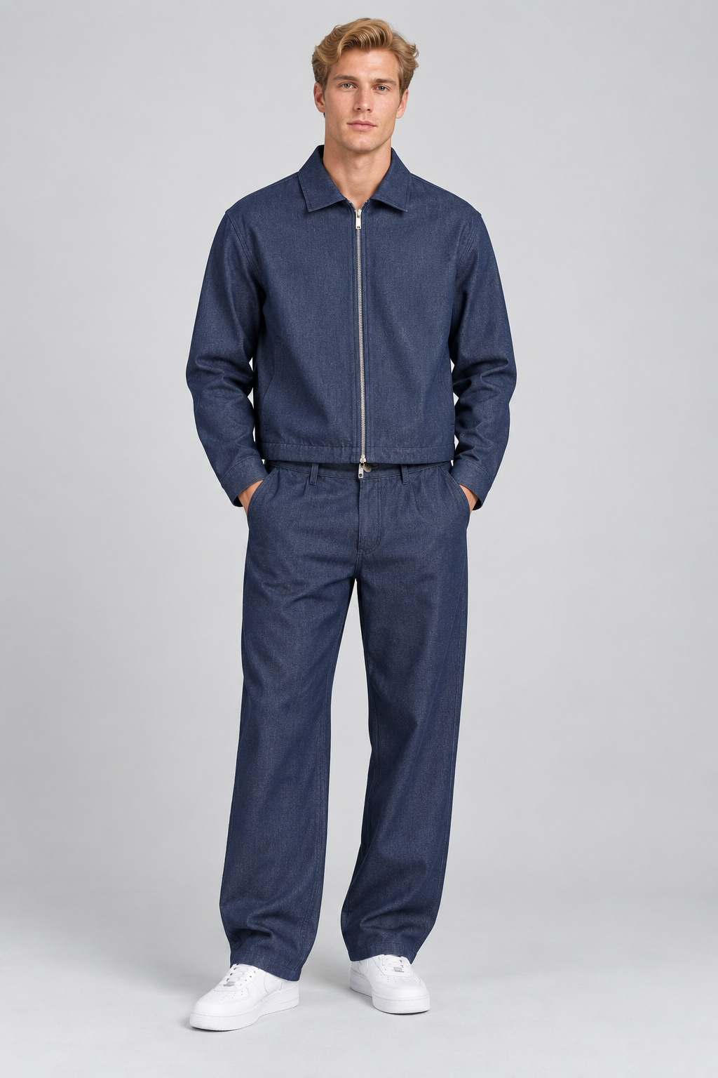 Ensemble Homme bleu veste Zippée et Pantalon Large