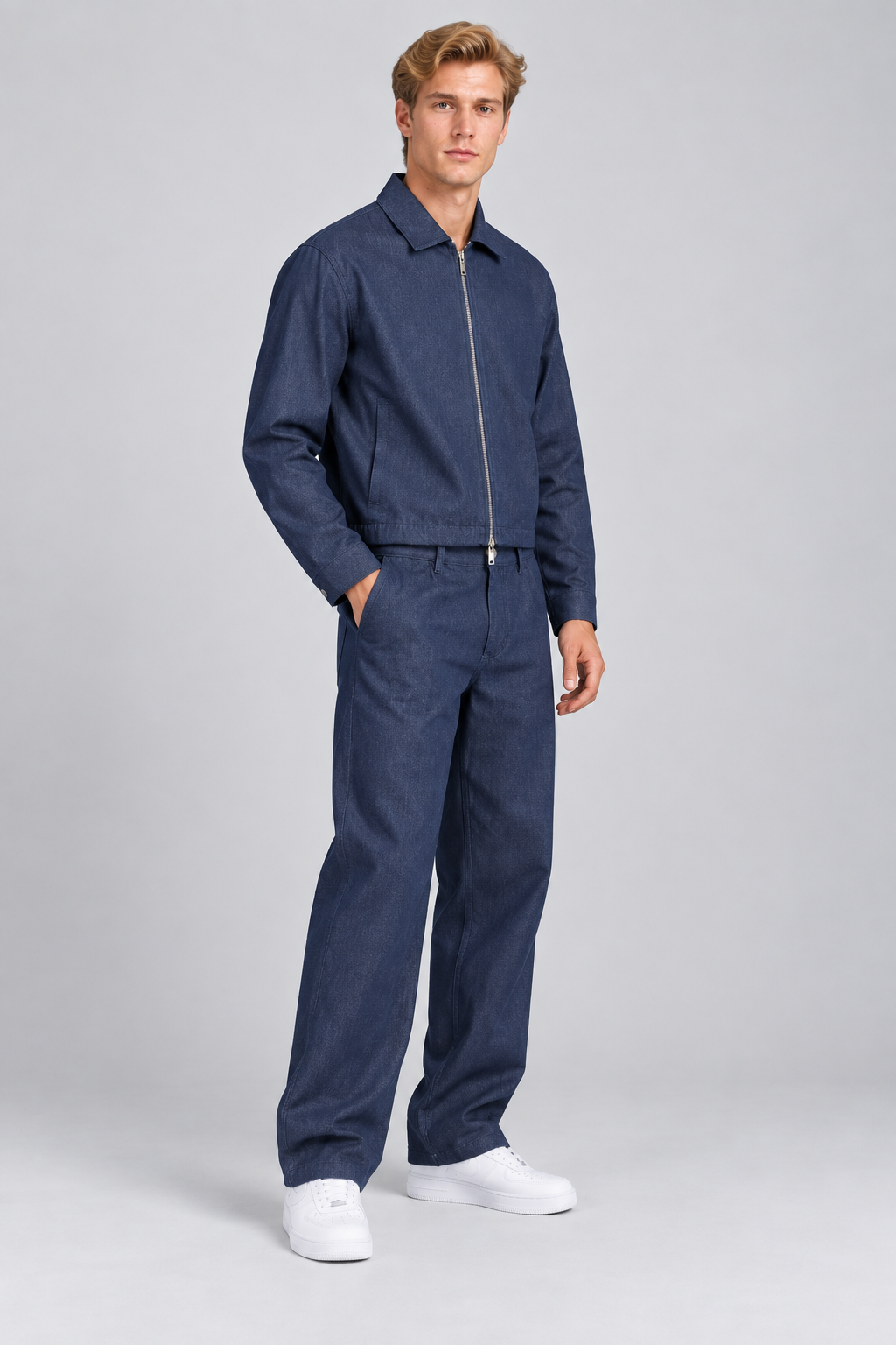 Ensemble Homme bleu veste Zippée et Pantalon Large