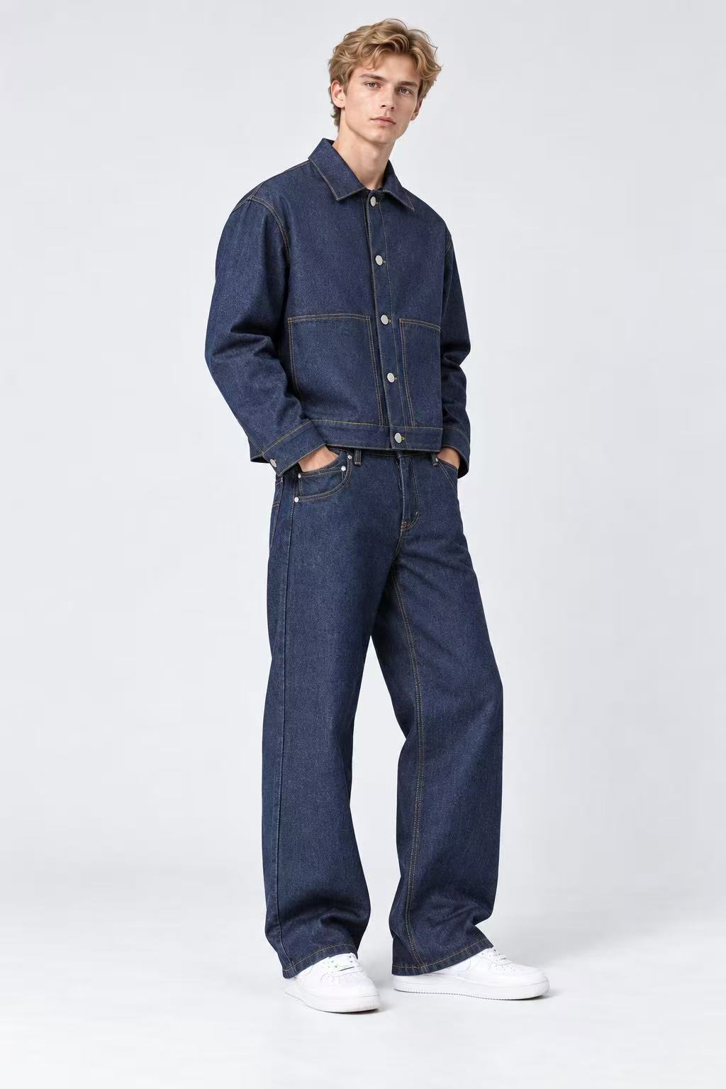 Ensemble Homme bleu Veste à Boutons et Pantalon Large