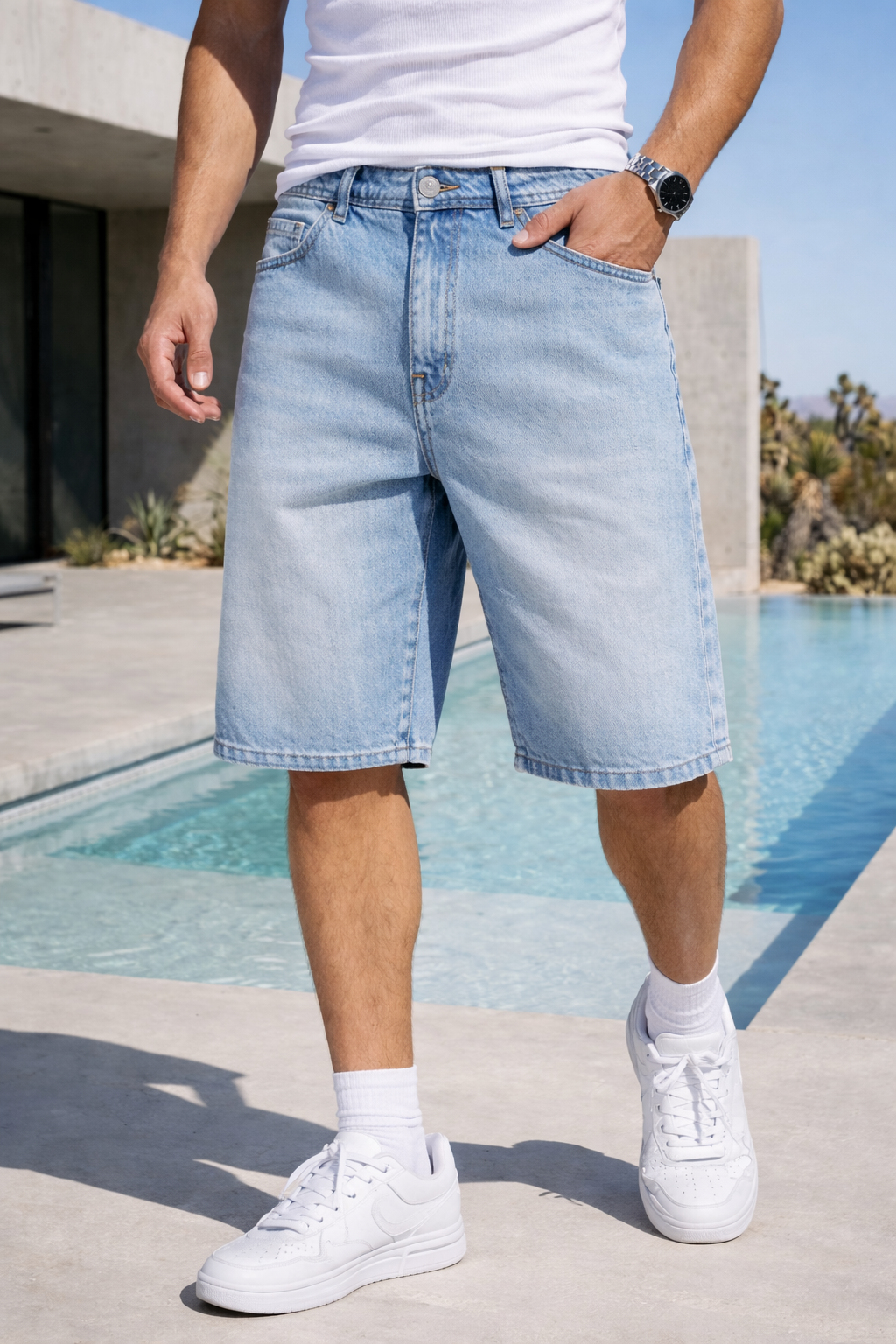 Short baggy homme en denim Bleu