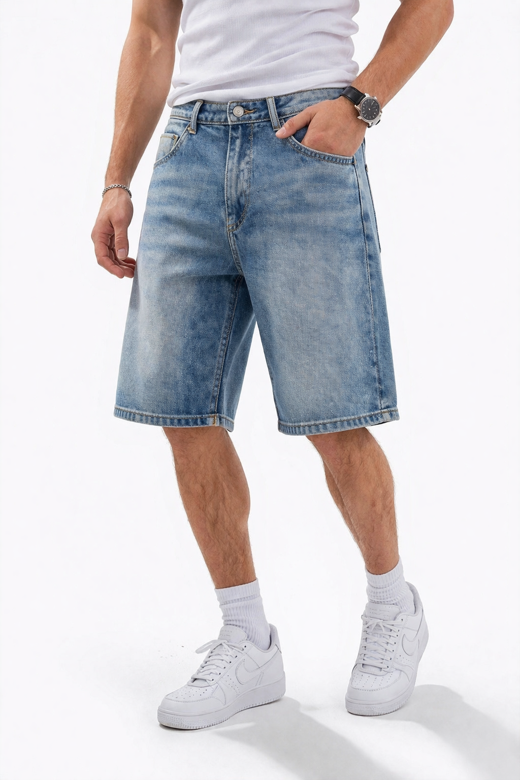 Short baggy homme en denim Bleu