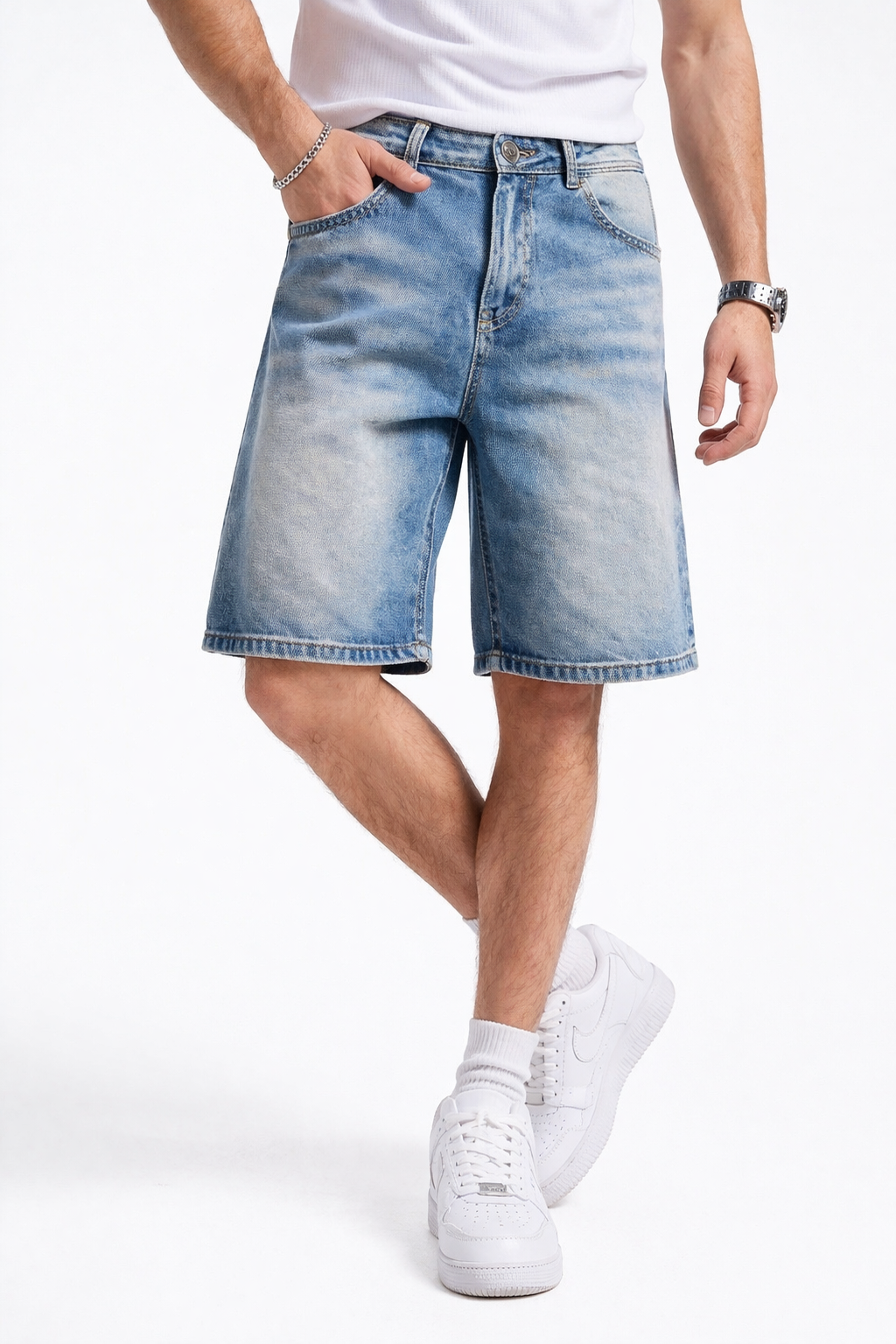 Short baggy homme en denim Bleu