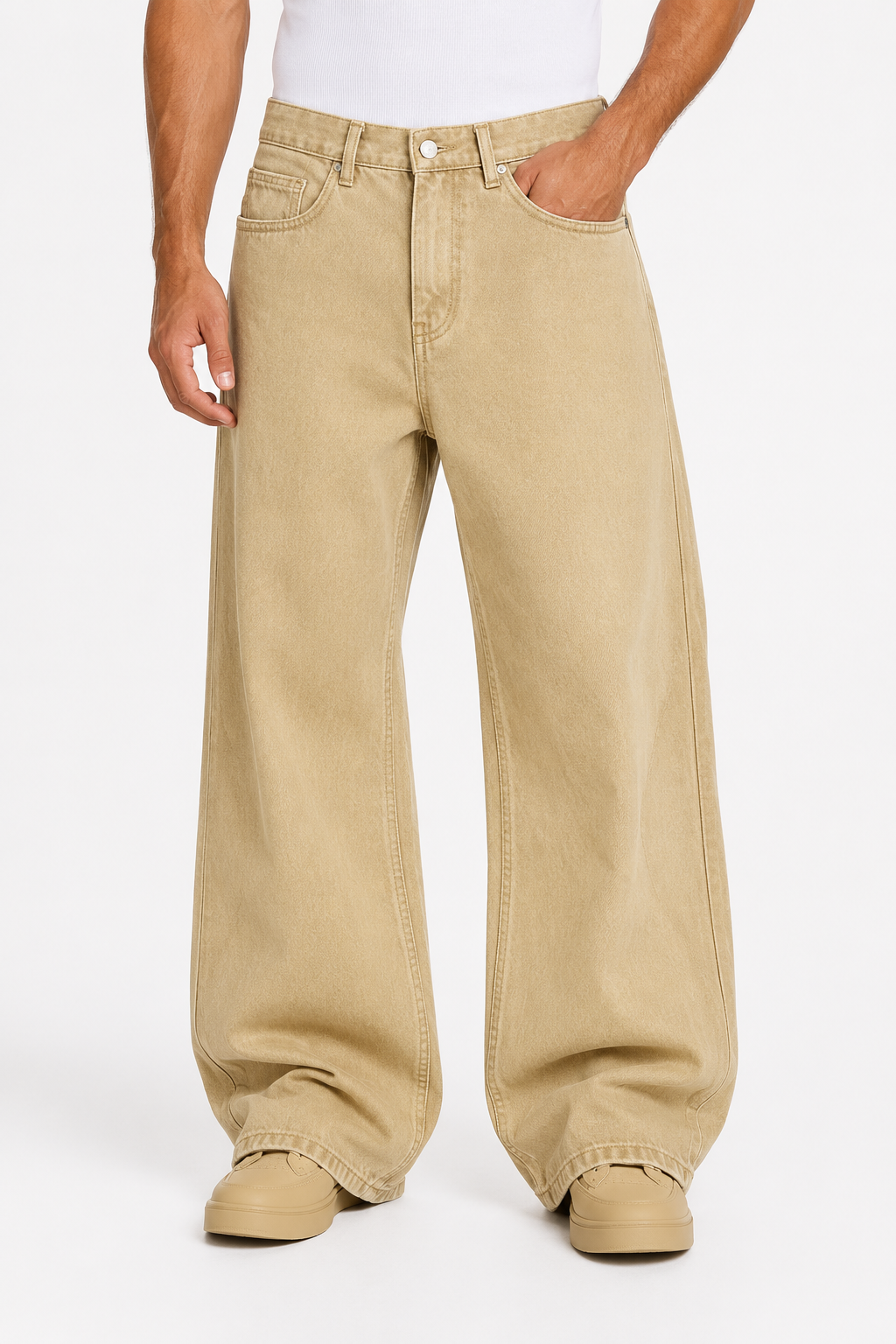 Jean homme beige coupe baggy