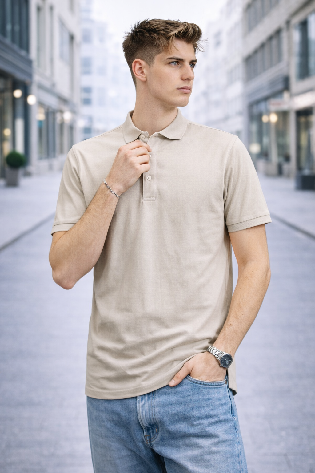Polo homme beige classique