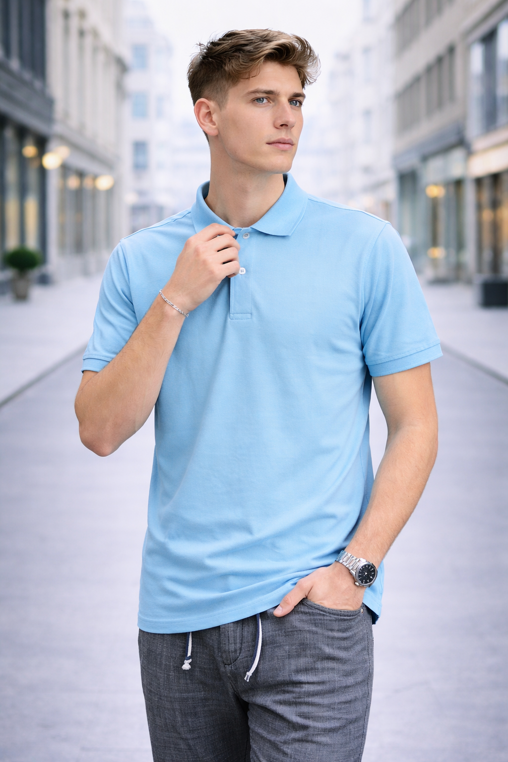 Polo homme bleu classique