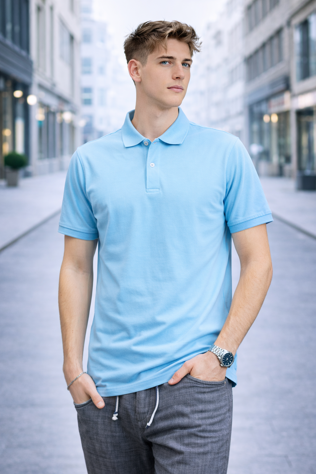 Polo homme bleu classique