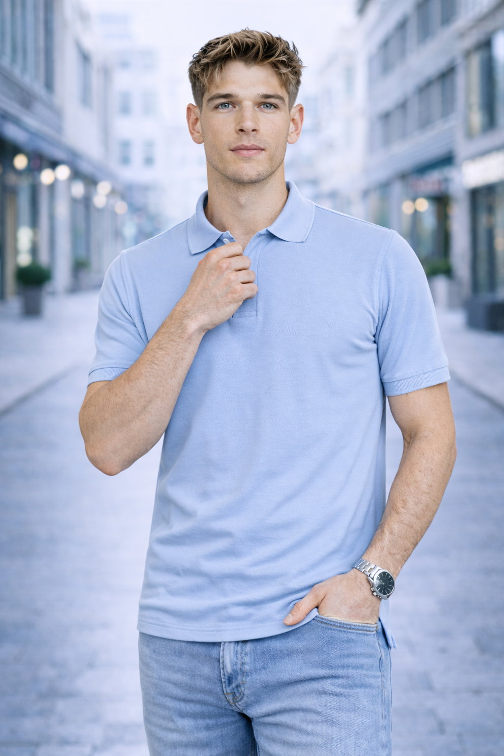 Polo homme bleu ciel classique