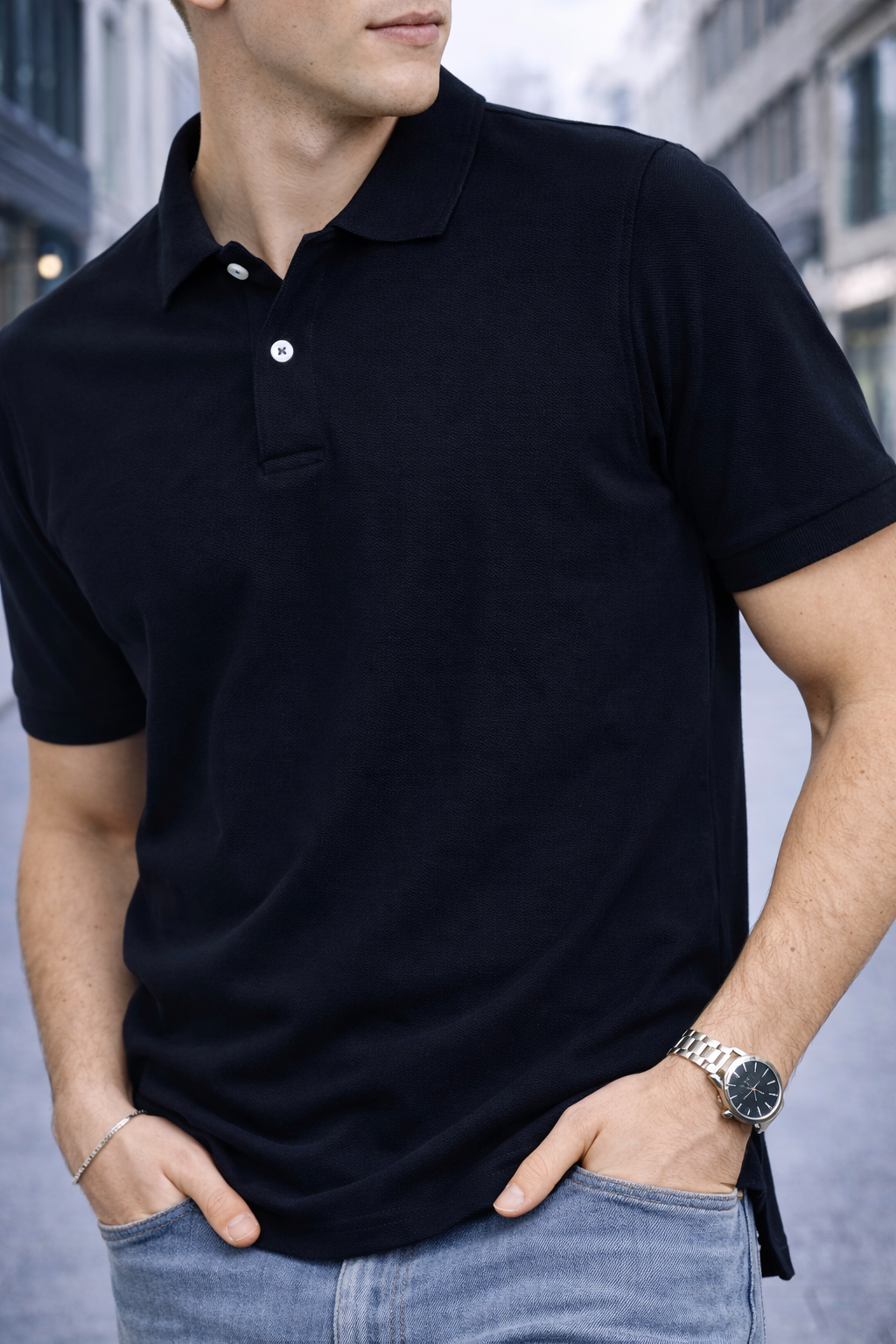 Polo homme noir classique