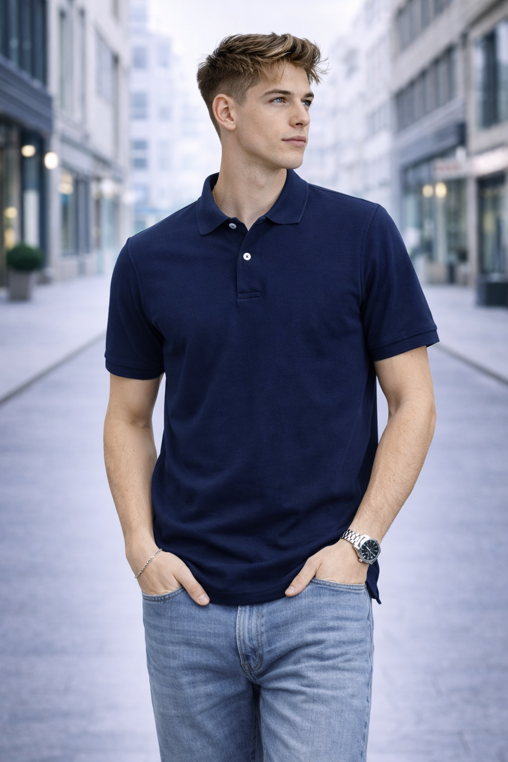 Polo homme marine classique