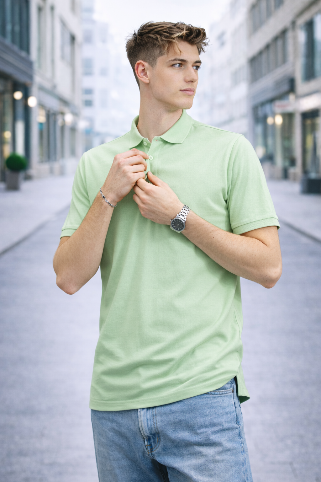 Polo homme vert clair classique