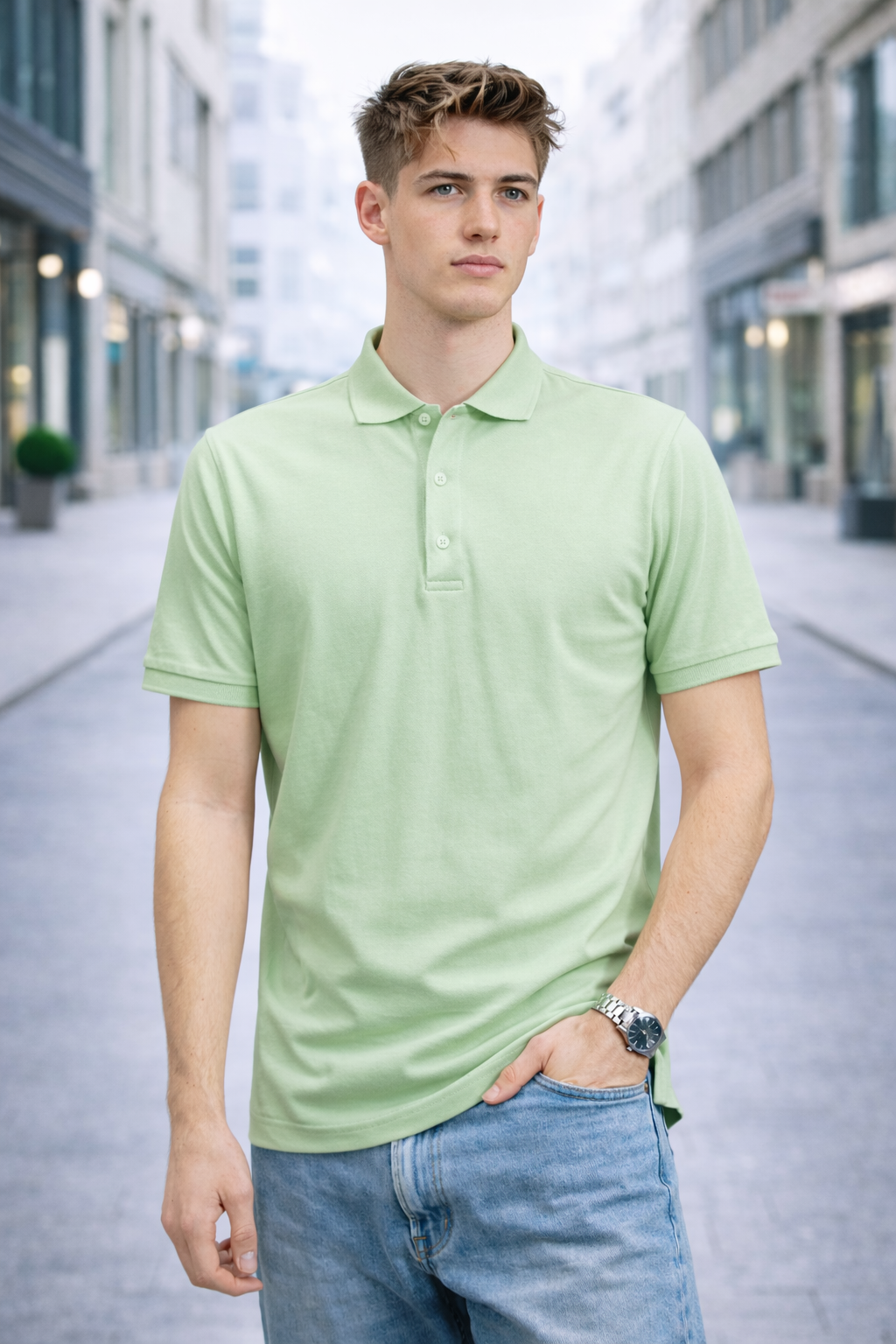 Polo homme vert clair classique