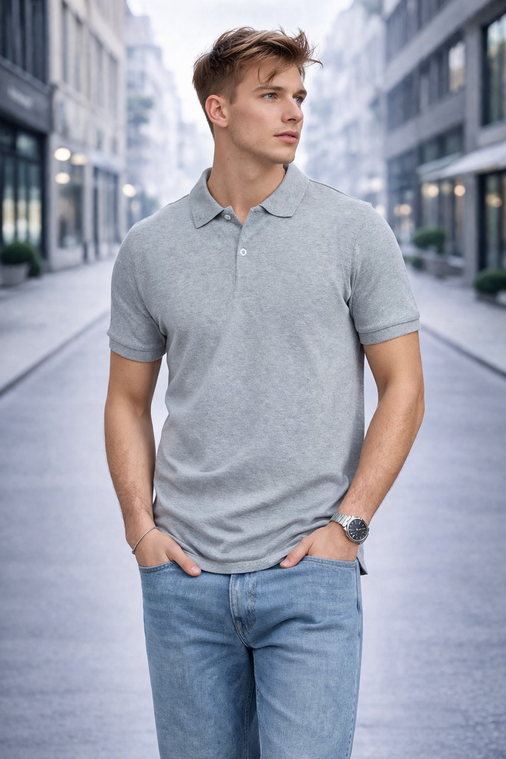 Polo homme gris classique