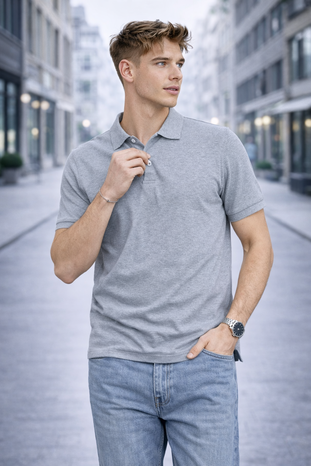 Polo homme gris classique