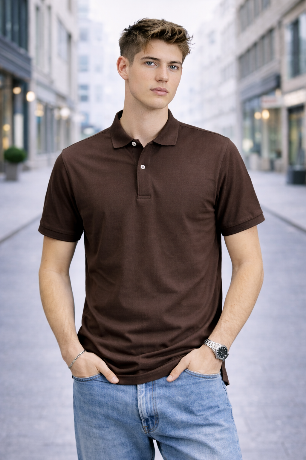 Polo homme marron classique