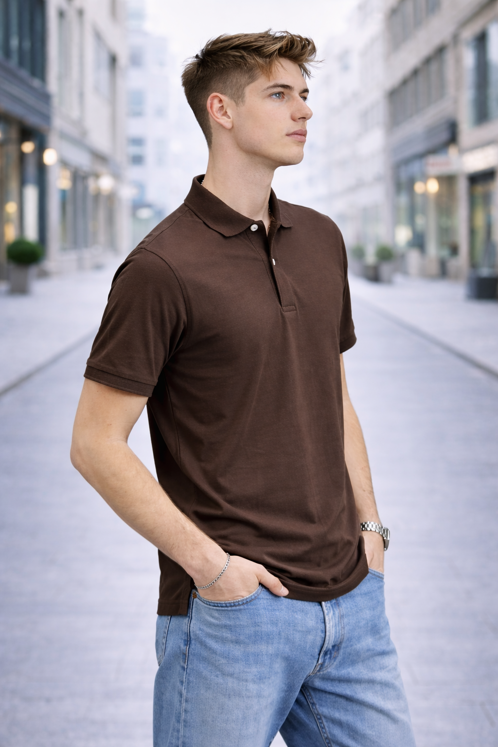 Polo homme marron classique