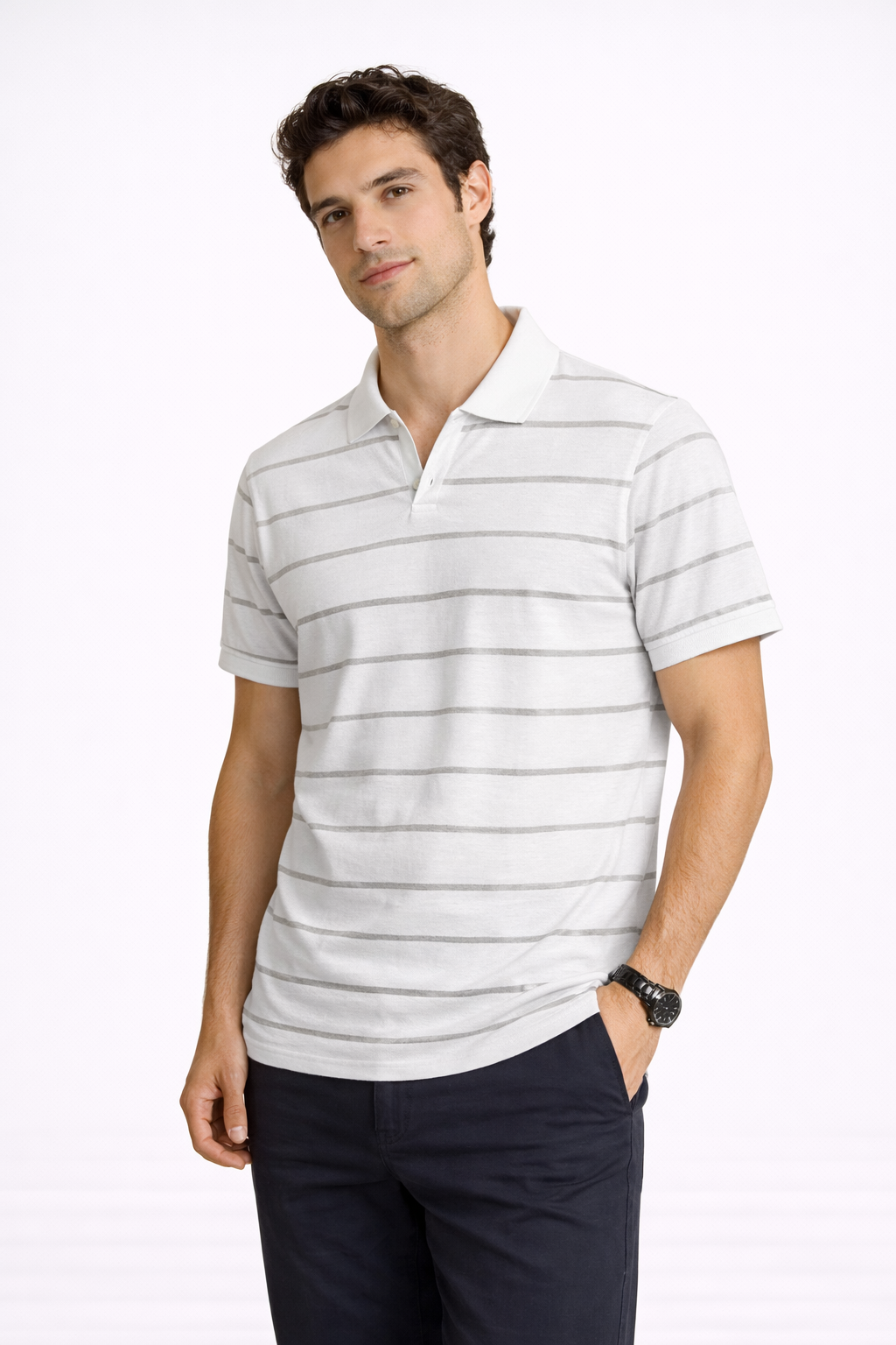 Polo Homme Blanc à Rayures